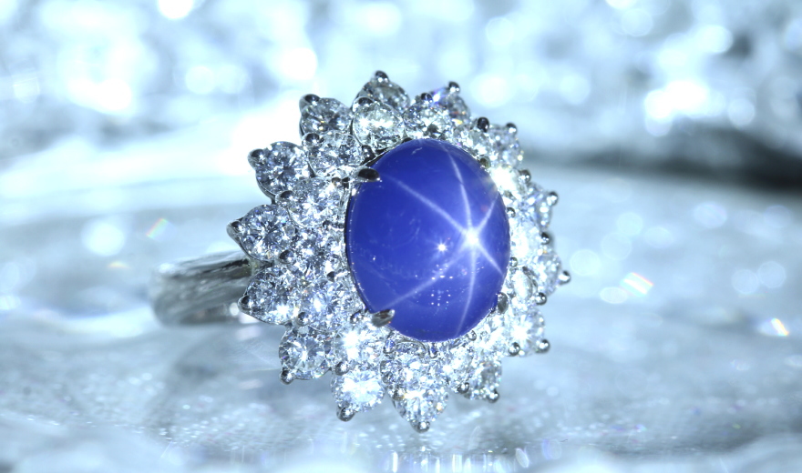 スターサファイア 4.69ct ダイヤモンド 2.055ct プラチナ リング(指輪 ...