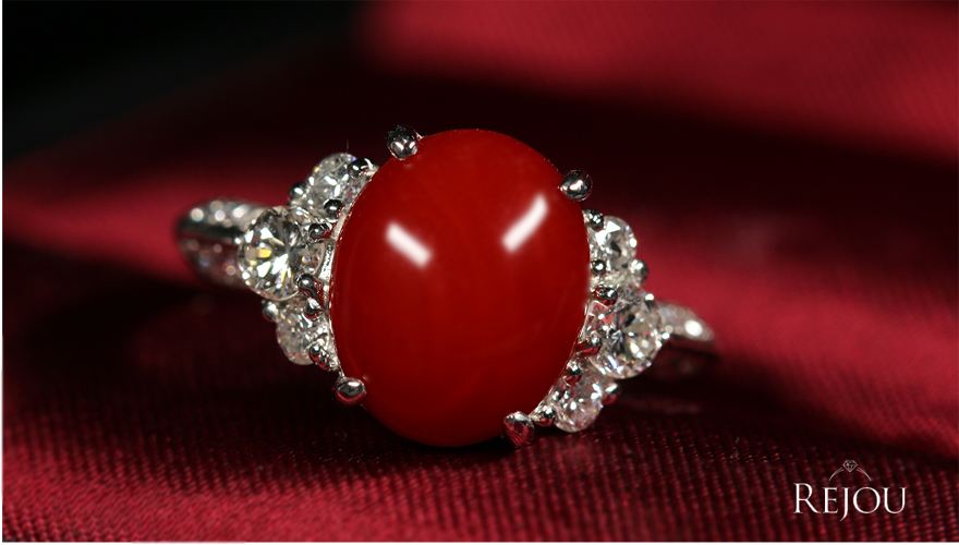 赤珊瑚 2.7ct ダイヤモンド 約0.7ct プラチナ リング(指輪)【品質 ...