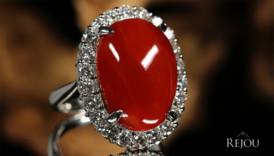 血赤珊瑚 13ct ダイヤモンド 0.5ct プラチナ リング(指輪)【品質保証書