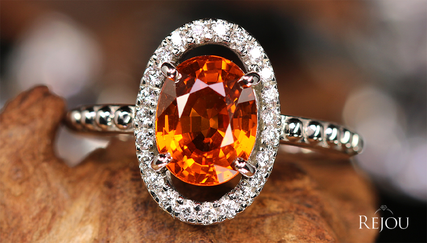 オレンジサファイア 約3ct ダイヤモンド ct プラチナ リング(指輪